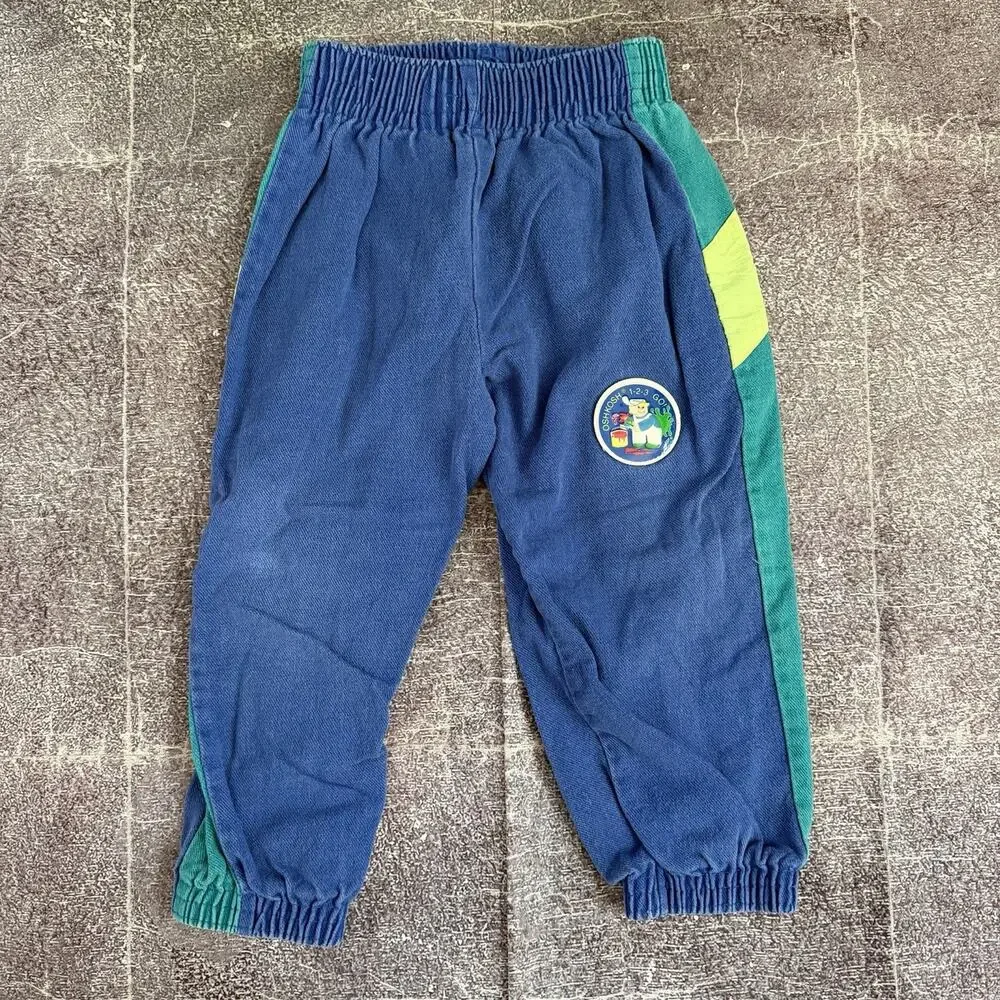 Boys Vintage 90s OshKosh Bgosh Blue Teal 1 2 3 Go Color Block Jogger Pants Sz 4T